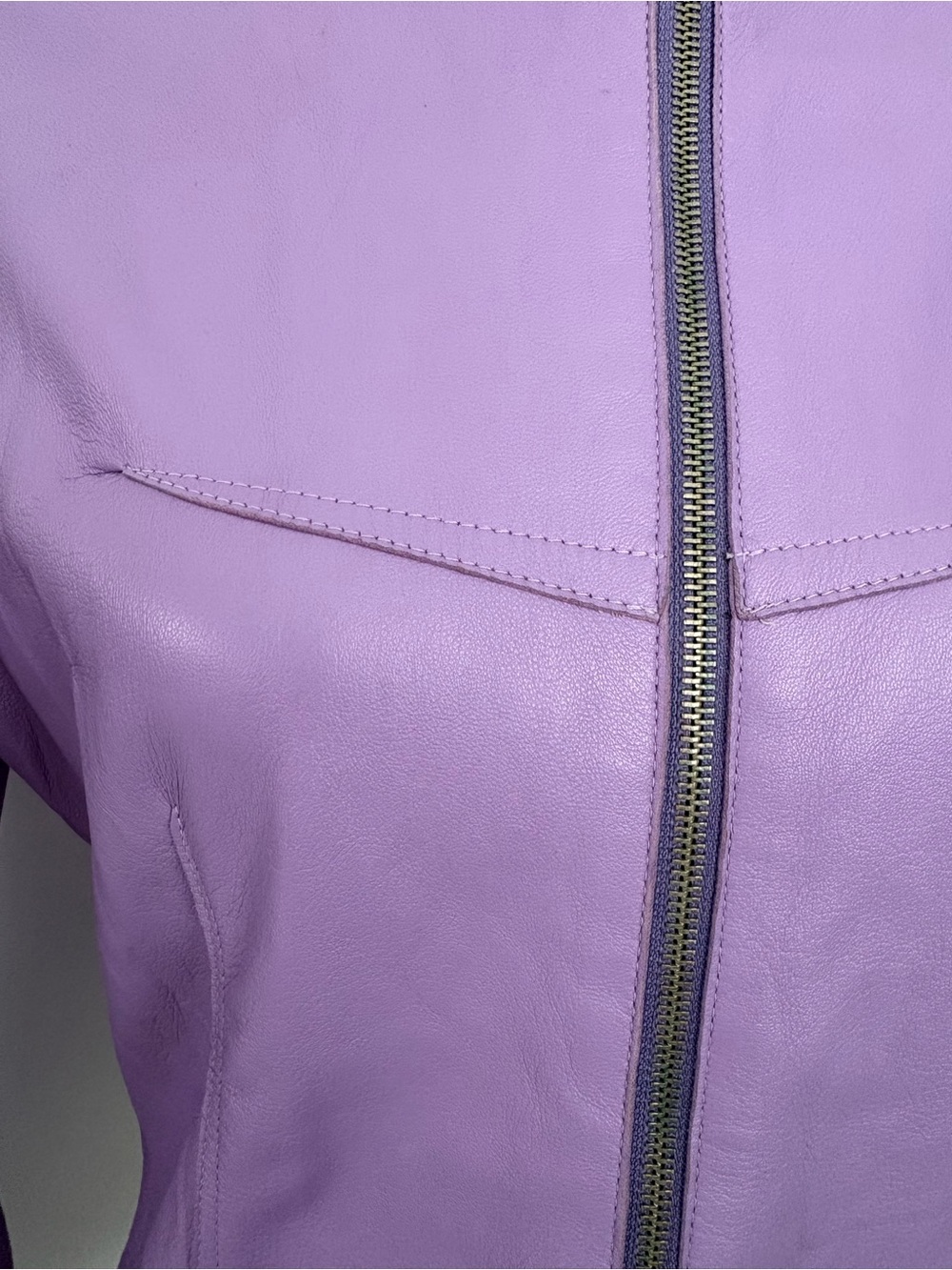 Women's Lavender Leather Zip Jacket - Picture 3 of 8